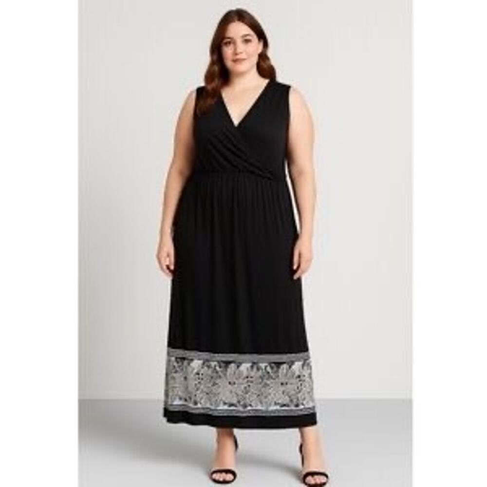 J.Jill Black&Blue Tropical Floral Print Knit Maxi Dress Sz.L Petite